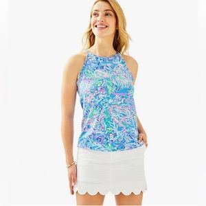 LILLY PULITZER Alek All Together Now Halter Tank Top | Ruffle high-neck coastal